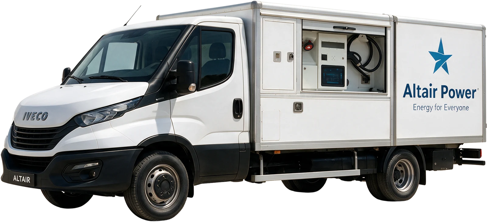 Zijaanzicht van de Altair Power Pack met geopend bedieningspaneel